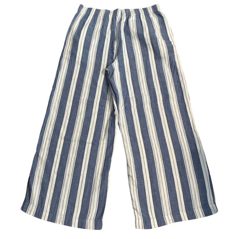 Old Navy Size L Wide Leg Pants High Rise Blue White Striped Cotton Gauze Pockets - Picture 2 of 4